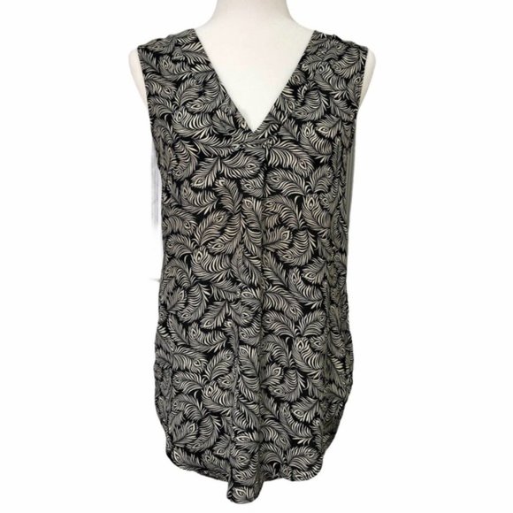 H&M Tropical Leaf Peacock Feather Pattern Print Tunic Tank Top | Size 2 - Picture 1 of 10